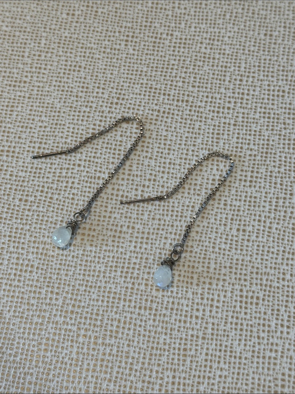 Delicate Silver Chain Drop Earrings with White Gem